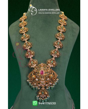22kt Detachable Haram, Vaddanam, and Jada with Swarovski Stones, Ruby, and Emerald