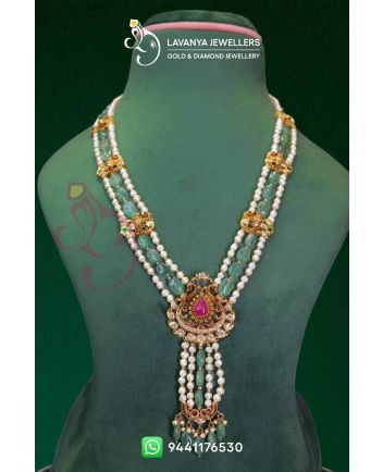 Unique & Stylish Original Emerald Beads Mala with South Sea Pearls and Pendants