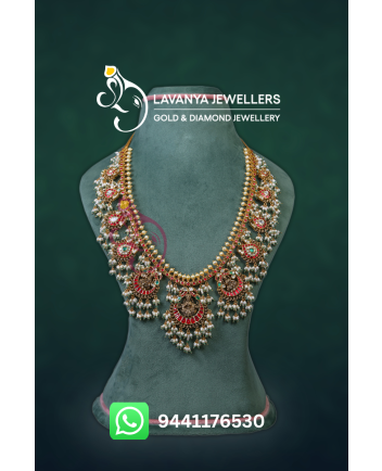 Gold Kundan Guttapusalu Haram Light Weight With Detailing Lakshmi