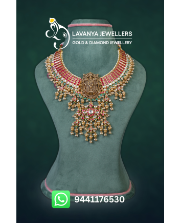 22kt Gold Kundan Necklace with Tussi Pattern and Lord Balaji