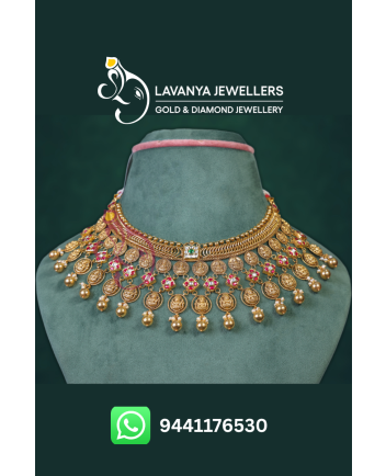 22Kt Gold Jalebi Necklace with Kasu and Gold Balls