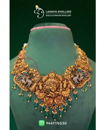 22cts Unique Gold Nakshi Fusion Necklace with idol Radha Krishna