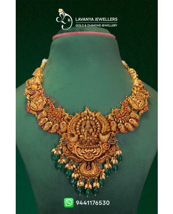 22kt Unique Gold Nakshi Necklace with Lakshmi Devi Idol
