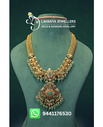 Unique Old Style Gold Balls Haram with Detachable Emerald Beads (3 Ways to Wear)