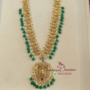 916/22ct Emerald Beads Haram with Ramparivar Pendant