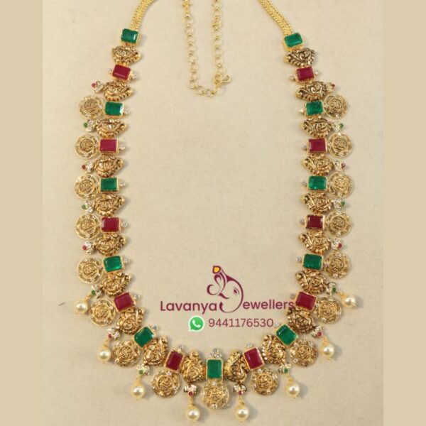 916/22ct Gold Lakshmi Kasu Haram with Ruby Emerald Bottumala