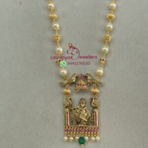 916/22ct Gold Pearl Mala with Radha Krishna Pendant