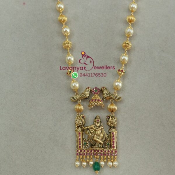 916/22ct Gold Pearl Mala with Radha Krishna Pendant