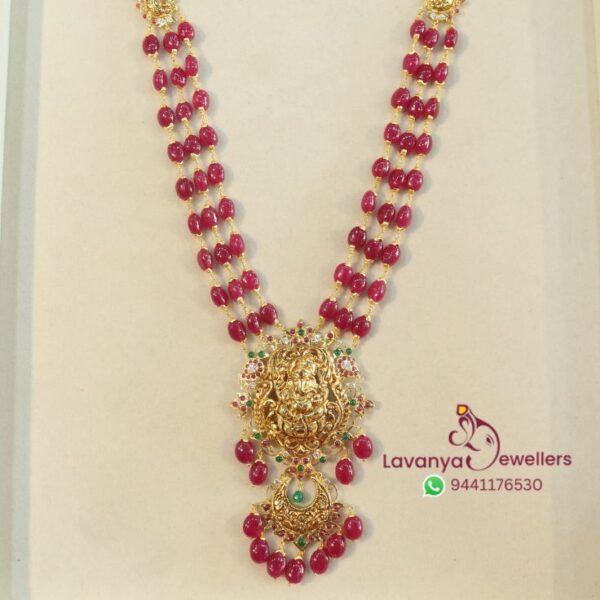 916/22ct Ruby Beads Haram With Ganesh Pendant